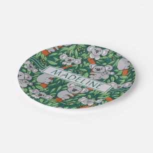 Cute Koala Pattern Personalized Hunter Green Paper Plate