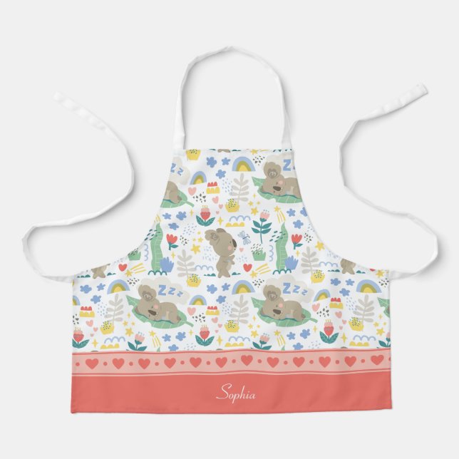 Cute Koala Pattern with Girl Name Pink Apron (Front)