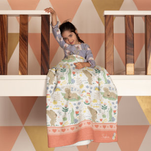 Cute Koala Pattern with Little Girl Name on Pink Fleece Blanket