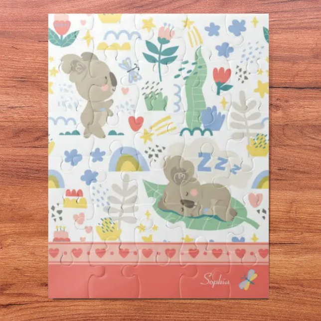 Cute Koala Pattern with Little Girl Name on Pink J Jigsaw Puzzle (Creator Uploaded)