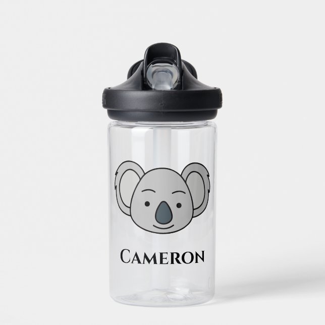 Cute Koala Personalized Custom Name Back To School Water Bottle (Front)