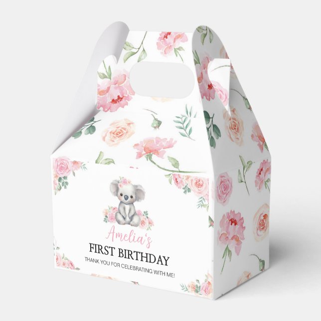 Cute Koala Rose Floral Girl Anniversaire Ballotins (Verso)