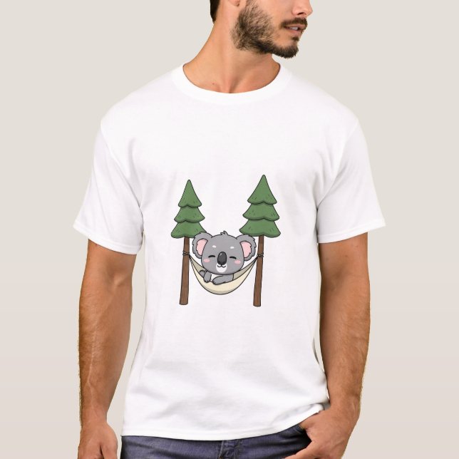 Cute Koala Sleeping in Hammock Between Two Pine T-Shirt (Front)
