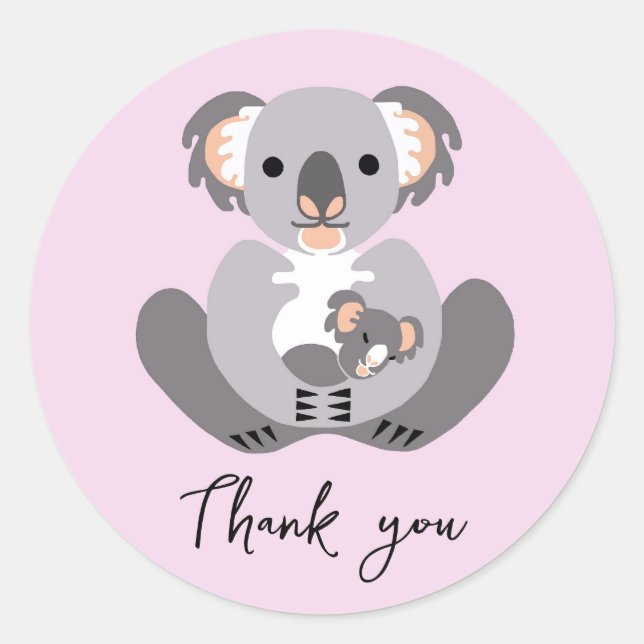 Cute KOALA - Thank you- Animal -Pink Classic Round Sticker (Front)