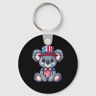 Cute Koala Usa Flag 4th Of July Keychain