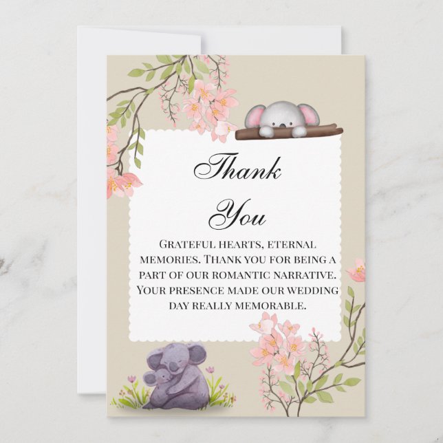Cute Koala Wedding Thank You Card – Grateful Heart (Front)