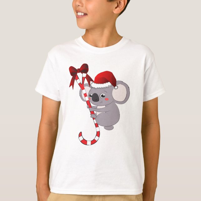 Cute koala with a santa klaus hat climbing  T-Shir T-Shirt (Front)