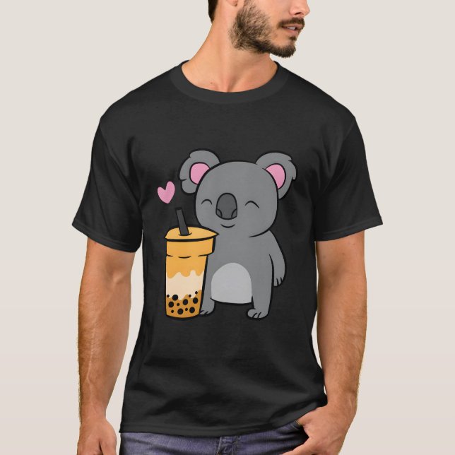 Cute Koala With Bubble Tea T-Shirt (Front)