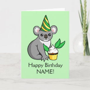 Cute Koala with Cake Drawing Happy Birthday Card