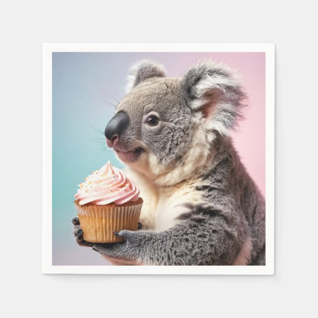 Cute Koala With Cupcake Pastel Gradient Napkin (Front)