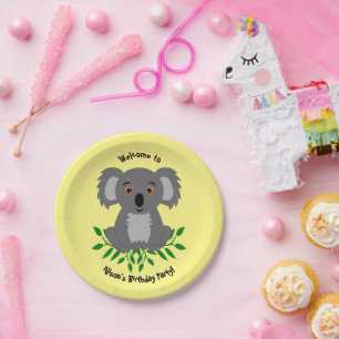Cute koala with eucalyptus kids birthday paper pl paper plate