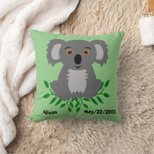 Cute koala with eucalyptus kids throw pillow