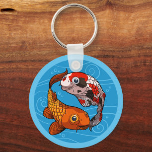 Cute Koi Carp Friends Swimming Yin Yang Cartoon Keychain