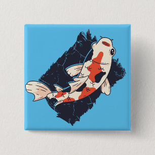 Cute Koi Fish with Red White Black Colours 2 Inch Square Button