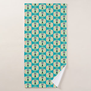 Cute Kokeshi Doll Hexagon Pattern Bath Towel