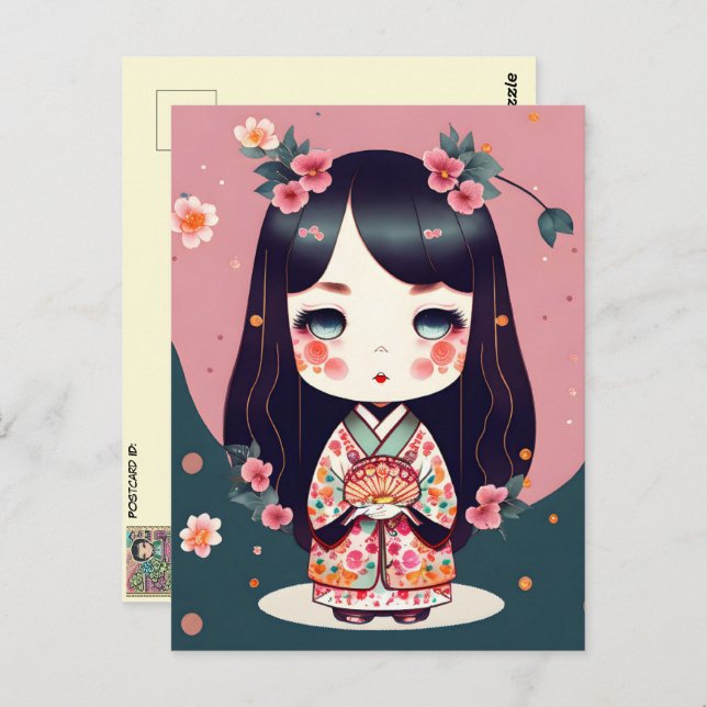Cute Kokeshi Doll, Postcrossing Postcard (Front/Back)
