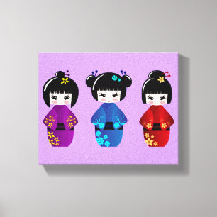 Cute kokeshi dolls cartoon canvas print