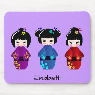 Cute kokeshi dolls cartoon name mouse pad