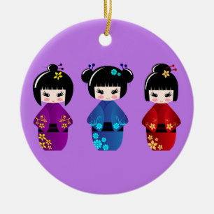 Cute kokeshi dolls cartoon purple ceramic ornament
