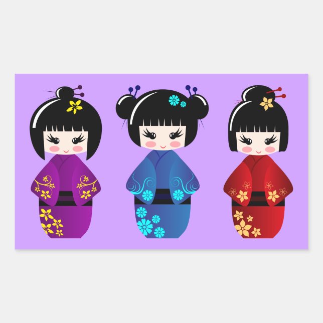 Cute kokeshi dolls cartoon sticker (Front)