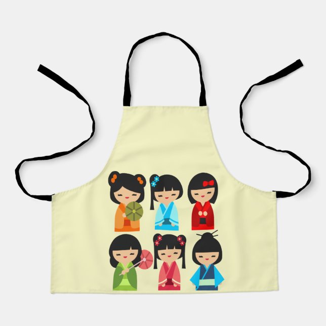 Cute Kokeshi Japanese dolls Apron (Front)