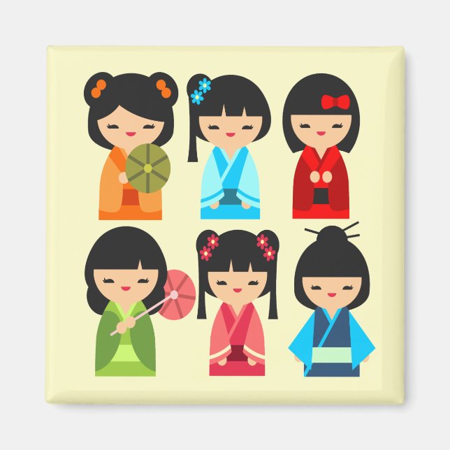 Cute Kokeshi Japanese dolls Magnet (Front)