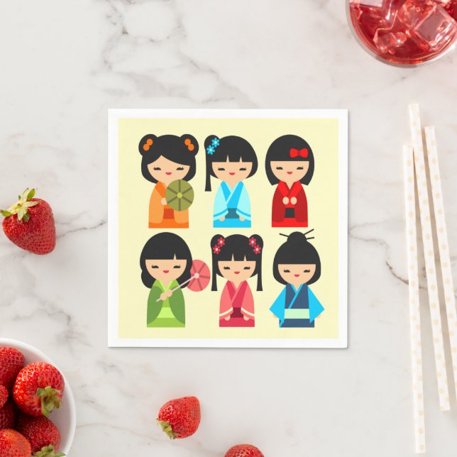 Cute Kokeshi Japanese dolls Napkin (Insitu)