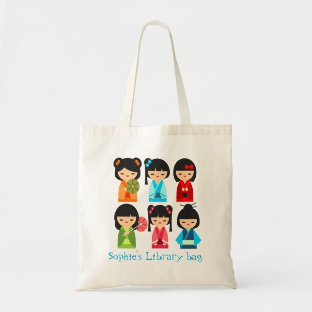 Cute Kokeshi Japanese dolls Tote Bag (Front)