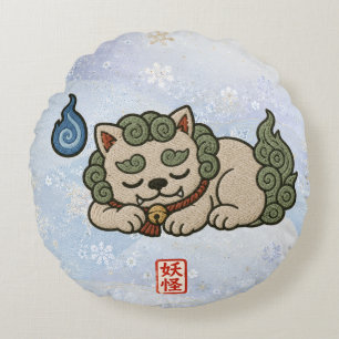 Cute Komainu Round Pillow   Japanese Guardian Lion
