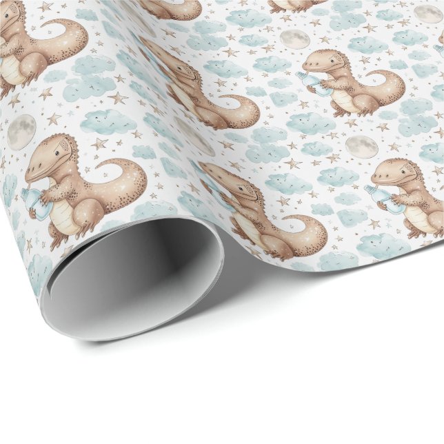 Cute Komodo Dragon Baby Pastel Watercolor Pattern  Wrapping Paper (Roll Corner)