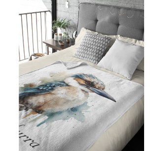 Cute Kookaburra on a Branch , custom Fleece Blanket
