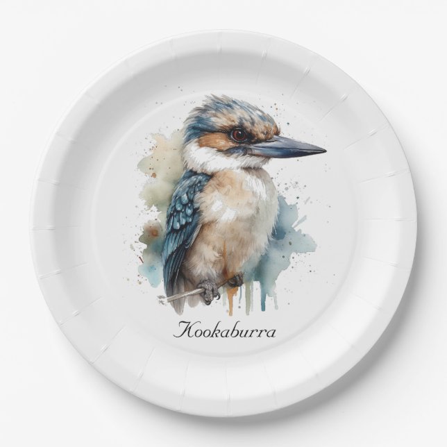 Cute Kookaburra on a Branch, custom Paper Plate (Front)
