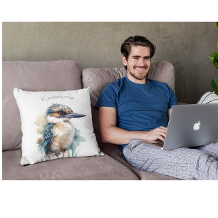 Cute Kookaburra on a Branch, custom Throw Pillow