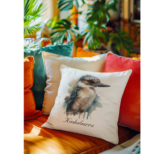 Cute Kookaburra on a Branch , custom Throw Pillow
