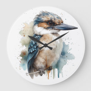 Cute Kookaburra on a Branch Large Clock