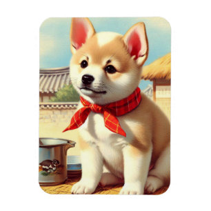Cute Korean Jindo Dog Painting Magnet