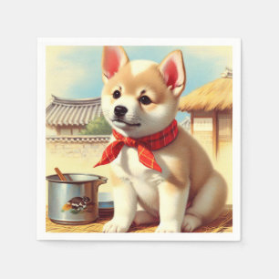 Cute Korean Jindo Dog Painting Napkin