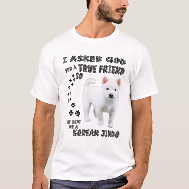 Cute Korean Jindo Saying Mom Dad Print, Hunting Ji T-Shirt (Front)