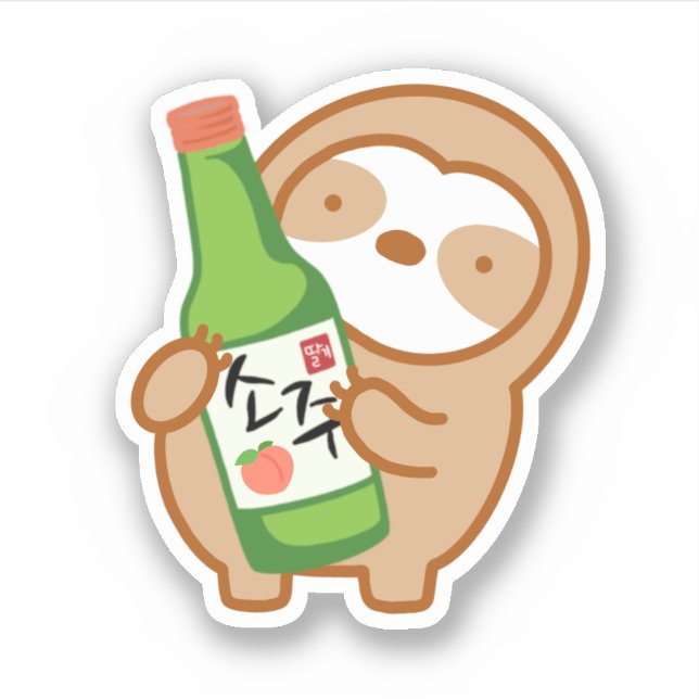 Cute Korean Peach Soju Sloth Sticker (Front)