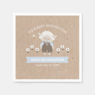 Cute Kraft Blue Lamb Boy Baby Shower Napkin