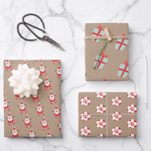 Cute Kraft Santa And Winter Pattern Wrapping Paper Sheet