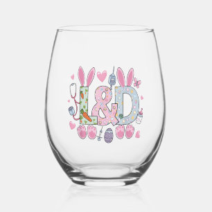 Cute L&D Labor and Delivery Nurse Easter Bunny Egg Stemless Wine Glass