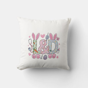 Cute L&D Labor and Delivery Nurse Easter Bunny Egg Throw Pillow