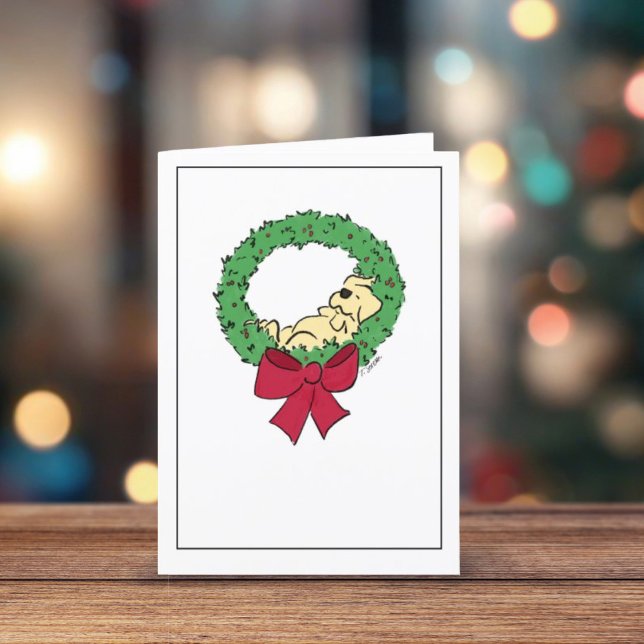 Cute Lab Puppy Wreath Modern Blank Holiday Card (Creator Uploaded)