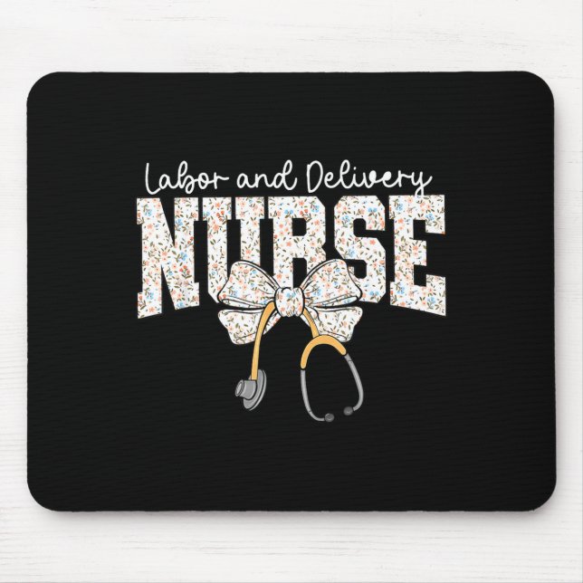 Cute Labor And Delivery Nurse Stethoscope Coquette Mouse Pad (Front)