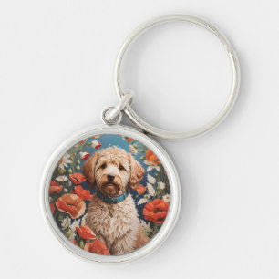 Cute Labradoodle Daisy And Poppy Flower Keychain