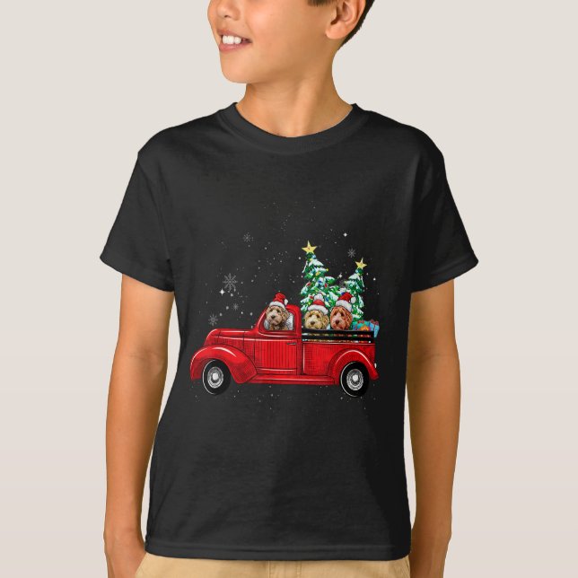 Cute Labradoodle Dog Driving Xmas Truck Christmas  T-Shirt (Front)