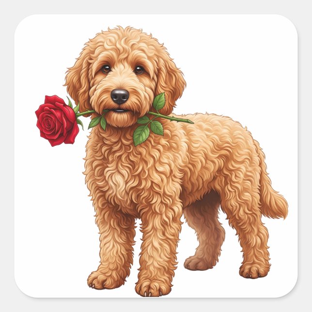 ‏Cute Labradoodle Dog Square Sticker (Front)