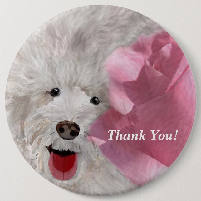 Cute Labradoodle & Rose Fun 6 Inch Round Button (Front)