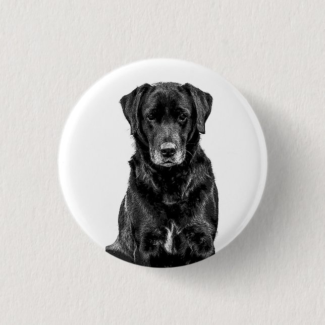 Cute Labrador Black Dog Puppy Pet Sketch 1 Inch Round Button (Front)